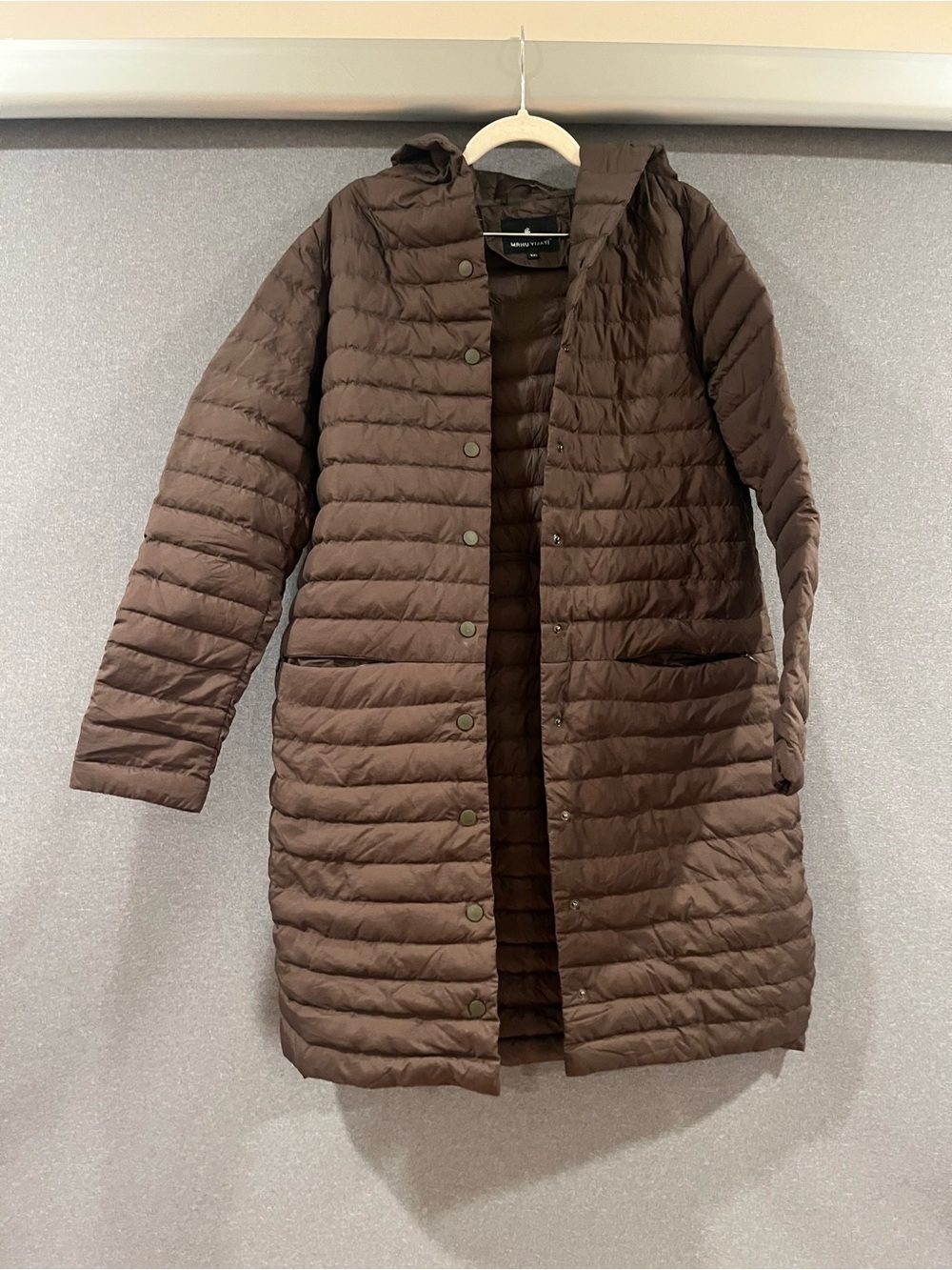 Women's Brown Quilted Hooded Long Light Puffer Coat